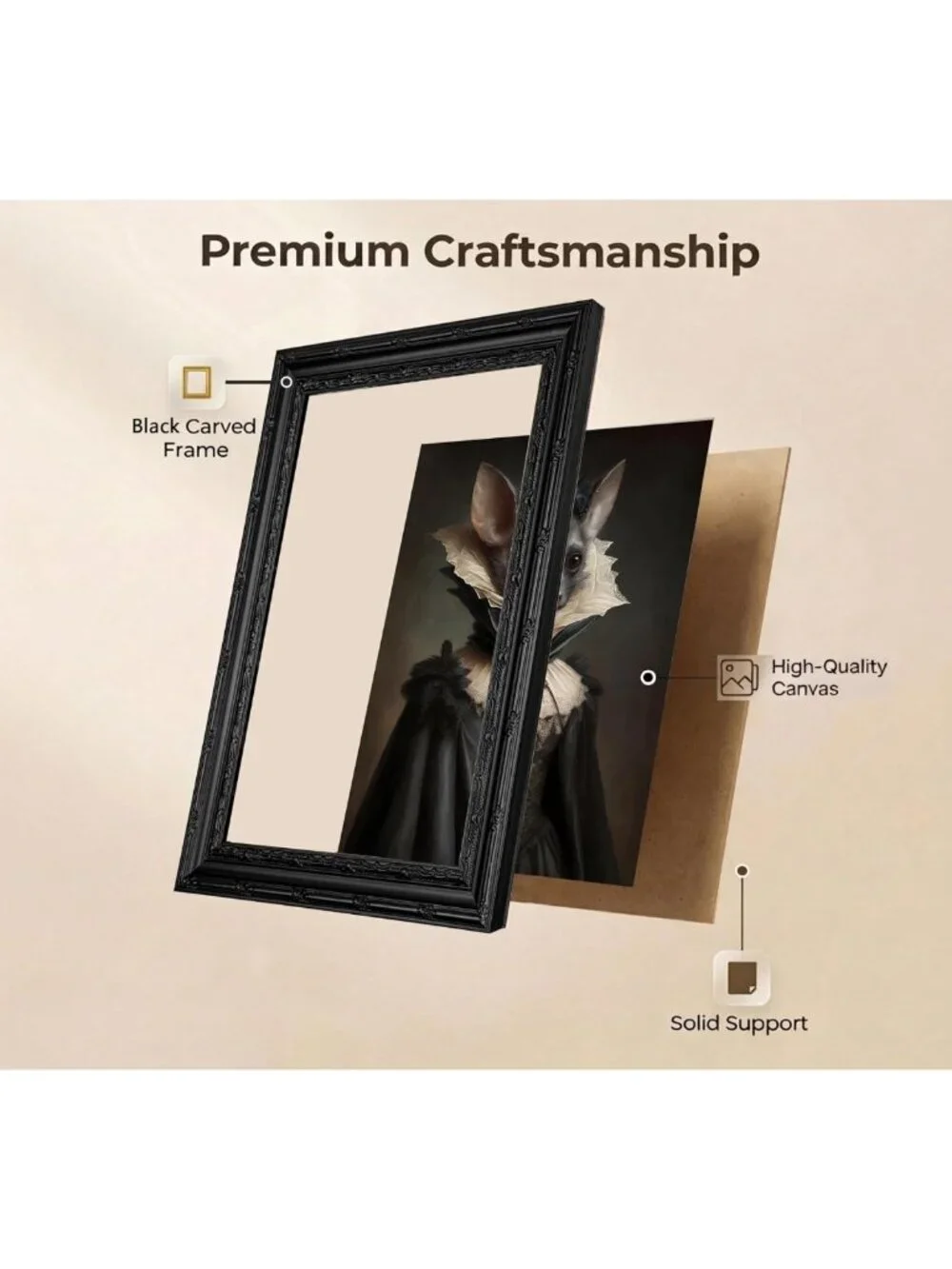 Gothic Bat Lady Canvas Wall Art | Vintage Black Framed Decor for Bedroom